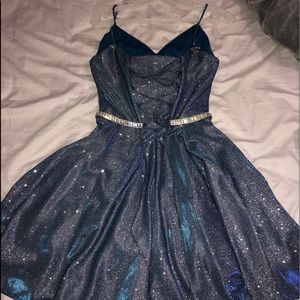 beautiful metallic blue homecoming dress.